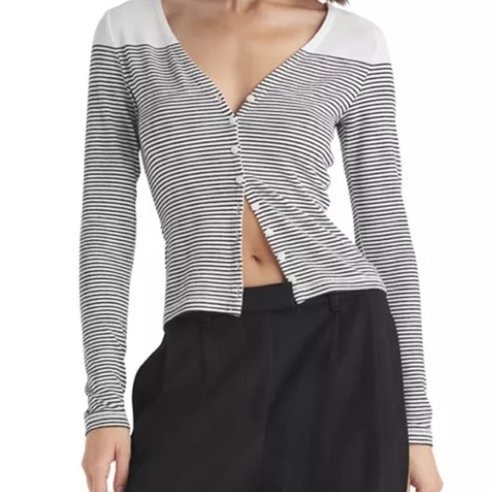Rag & Bone Striped Knit Cardigan White Black Size Small - EUC